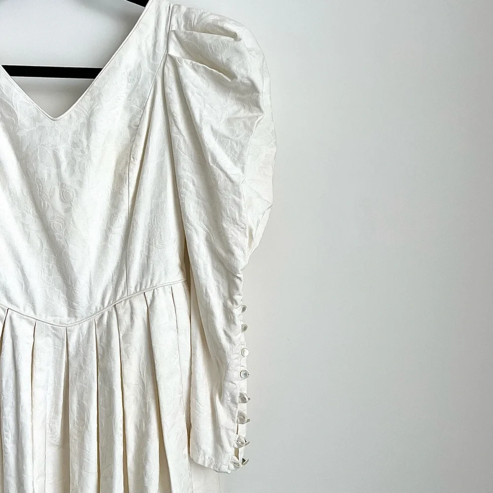 80s Vintage Laura Ashley Cottagecore Prairie White Dress Puff Sleeves US8 / UK10 - Picture 8 of 11